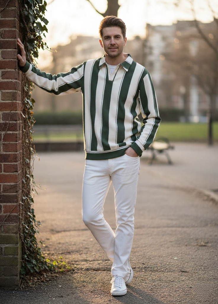 Green Polo 2 tone Long Sleeves Shirt