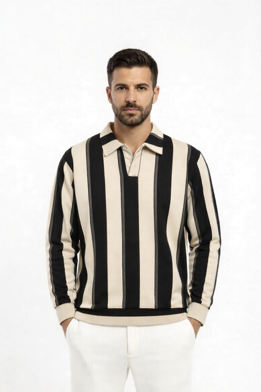 Black Polo 2 tone Long Sleeve Shirt