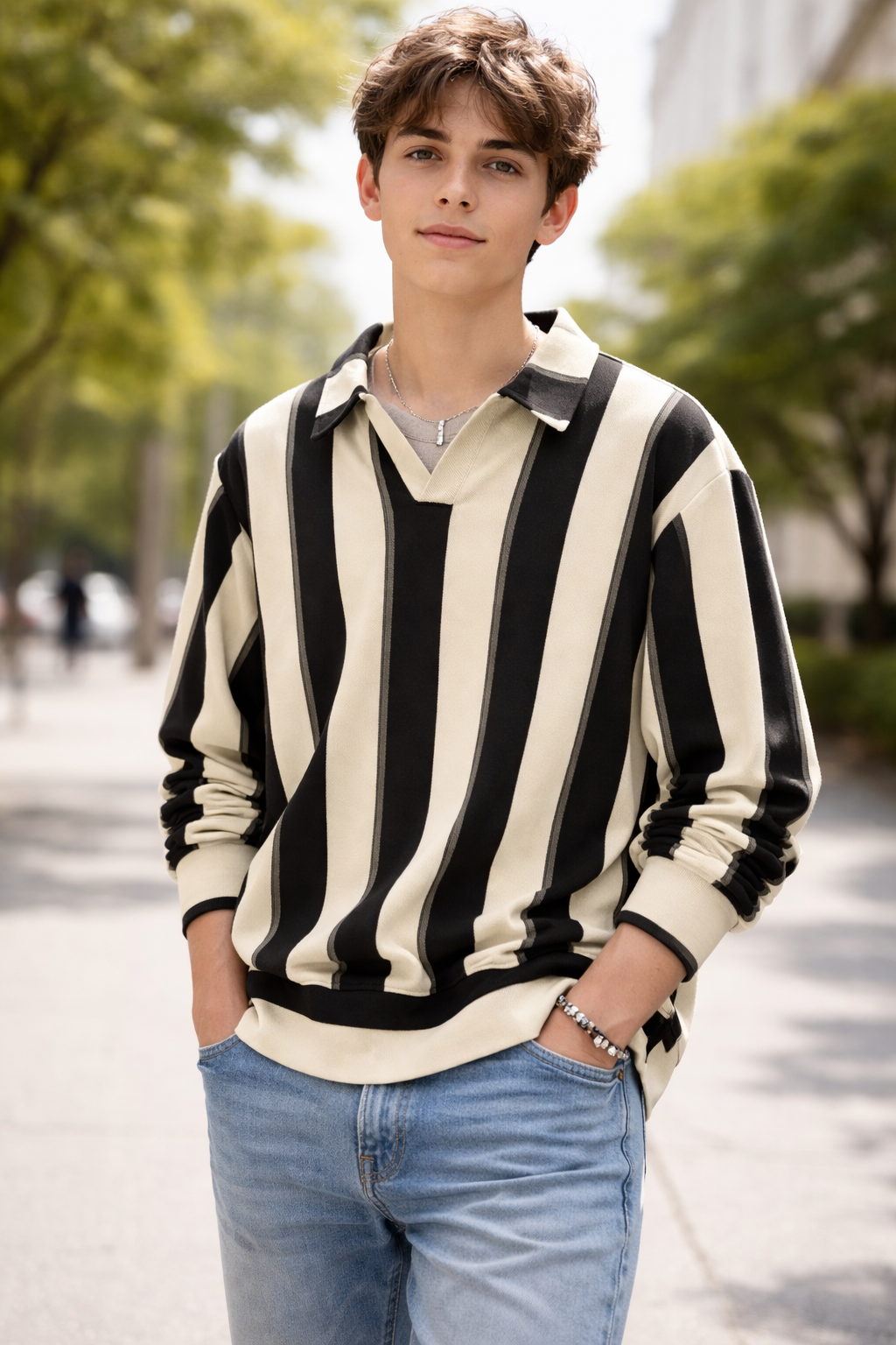 Black Polo 2 tone Long Sleeve Shirt