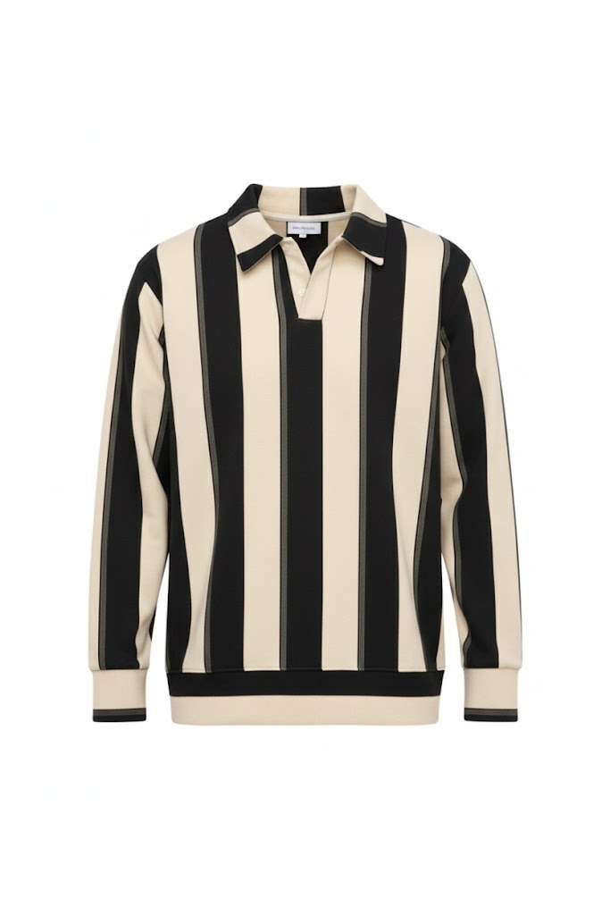 Black Polo 2 tone Long Sleeve Shirt