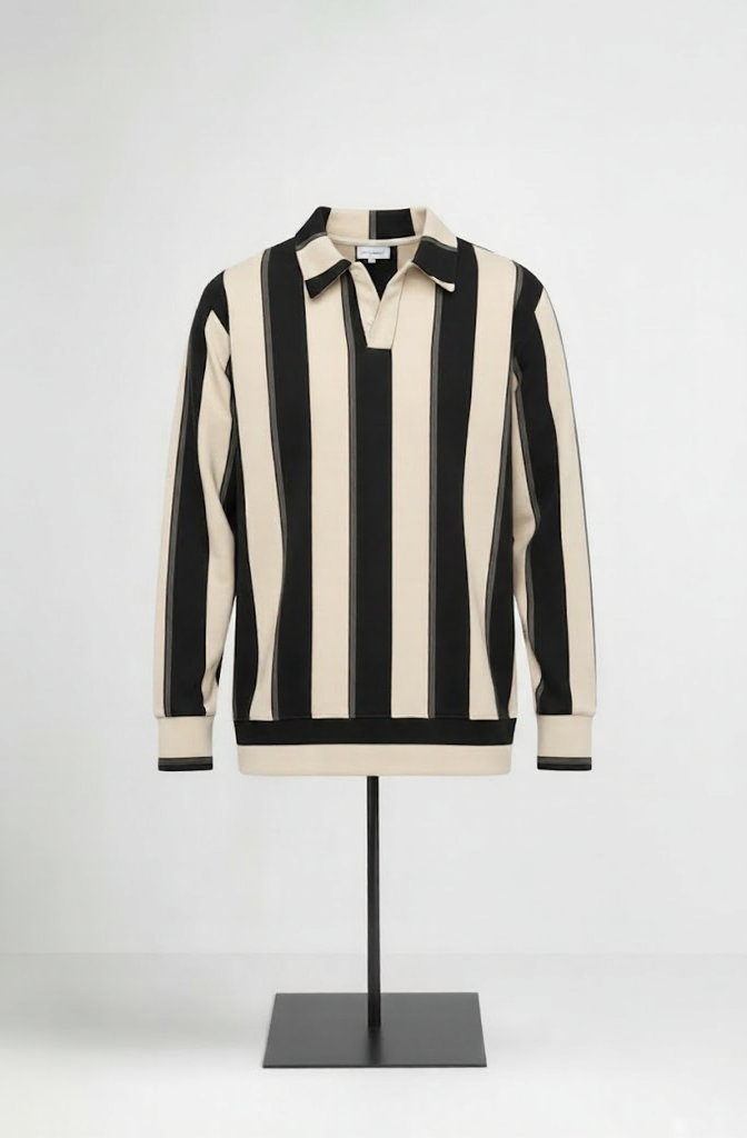 Black Polo 2 tone Long Sleeve Shirt