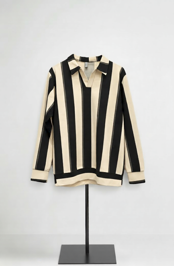 Black Polo 2 tone Long Sleeve Shirt