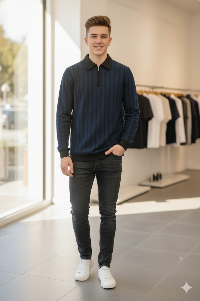 Men's Long-Sleeve Quarter-Zip Polo Shirt